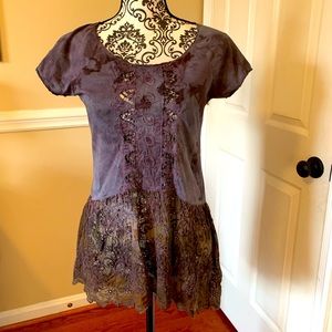 4Love and Liberty, woman’s hand dyed, lace, short sleeve shirt, size XS